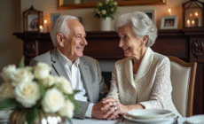 Couple âgé en tenue élégante célébrant 60 ans de mariage