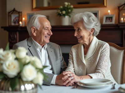 Couple âgé en tenue élégante célébrant 60 ans de mariage