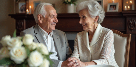 Couple âgé en tenue élégante célébrant 60 ans de mariage