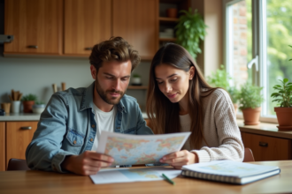 Jeune couple dans la cuisine chaleureuse à plan rapproché