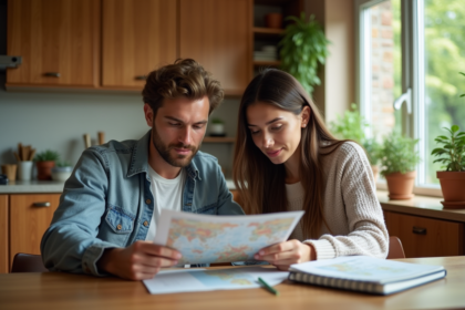 Jeune couple dans la cuisine chaleureuse à plan rapproché