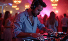 DJ homme concentré mixant lors d'une soirée festive