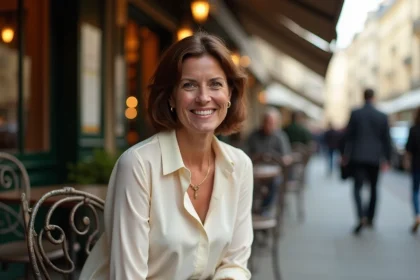 Femme élégante assumant son célibat attablée à la terrasse d'un café parisien en 2026