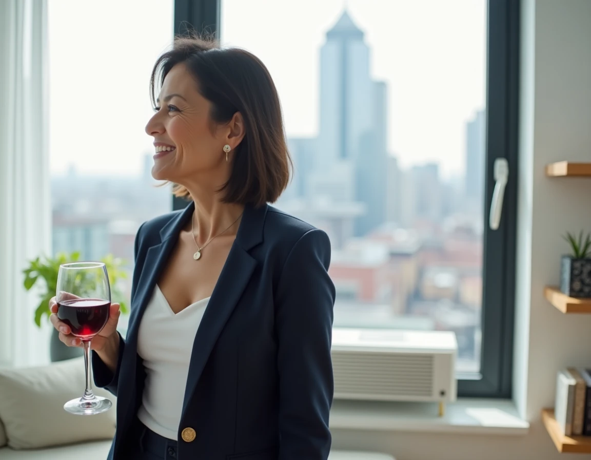 Femme indépendante dans son appartement moderne symbolisant le célibat épanoui ou le mariage serein en 2026