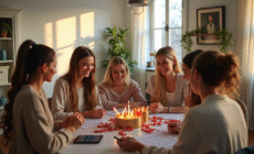 Femmes souriantes échangeant des cadeaux dans un salon lumineux