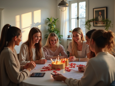 Femmes souriantes échangeant des cadeaux dans un salon lumineux