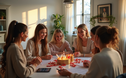 Femmes souriantes échangeant des cadeaux dans un salon lumineux