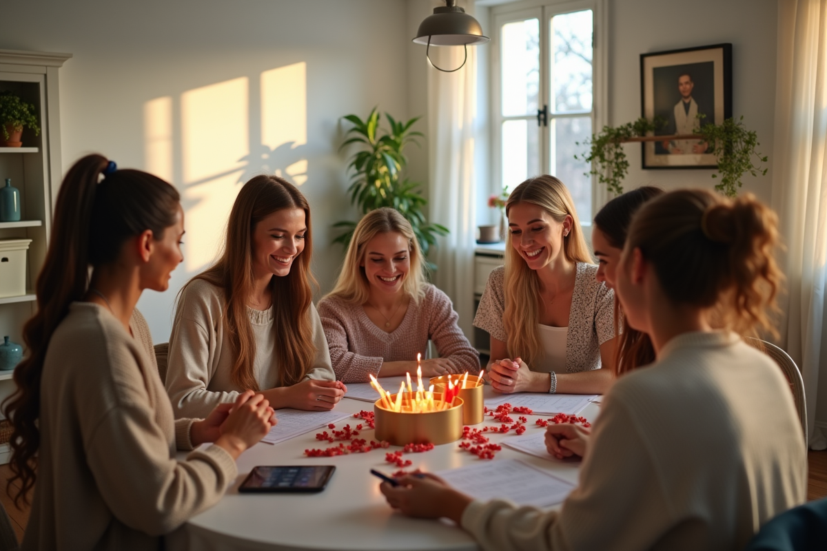 Femmes souriantes échangeant des cadeaux dans un salon lumineux
