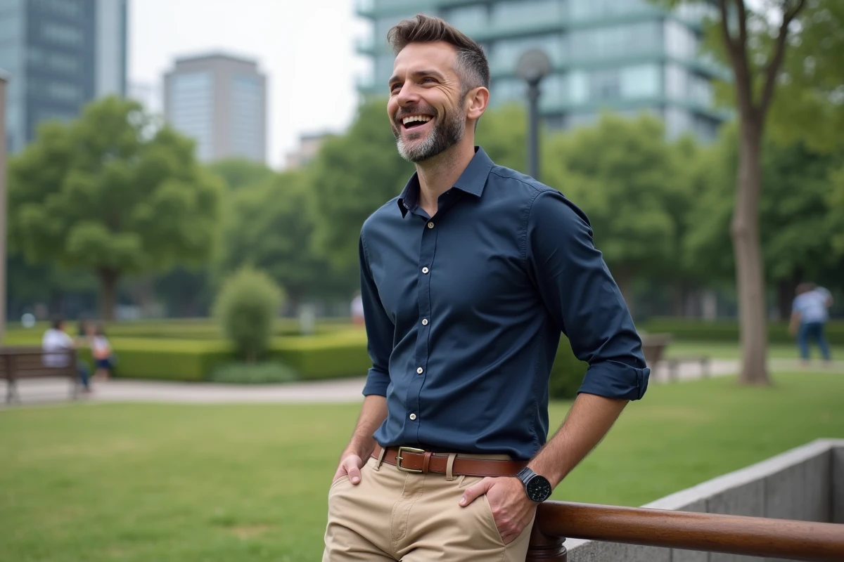 Homme détendu dans un parc urbain en plein air