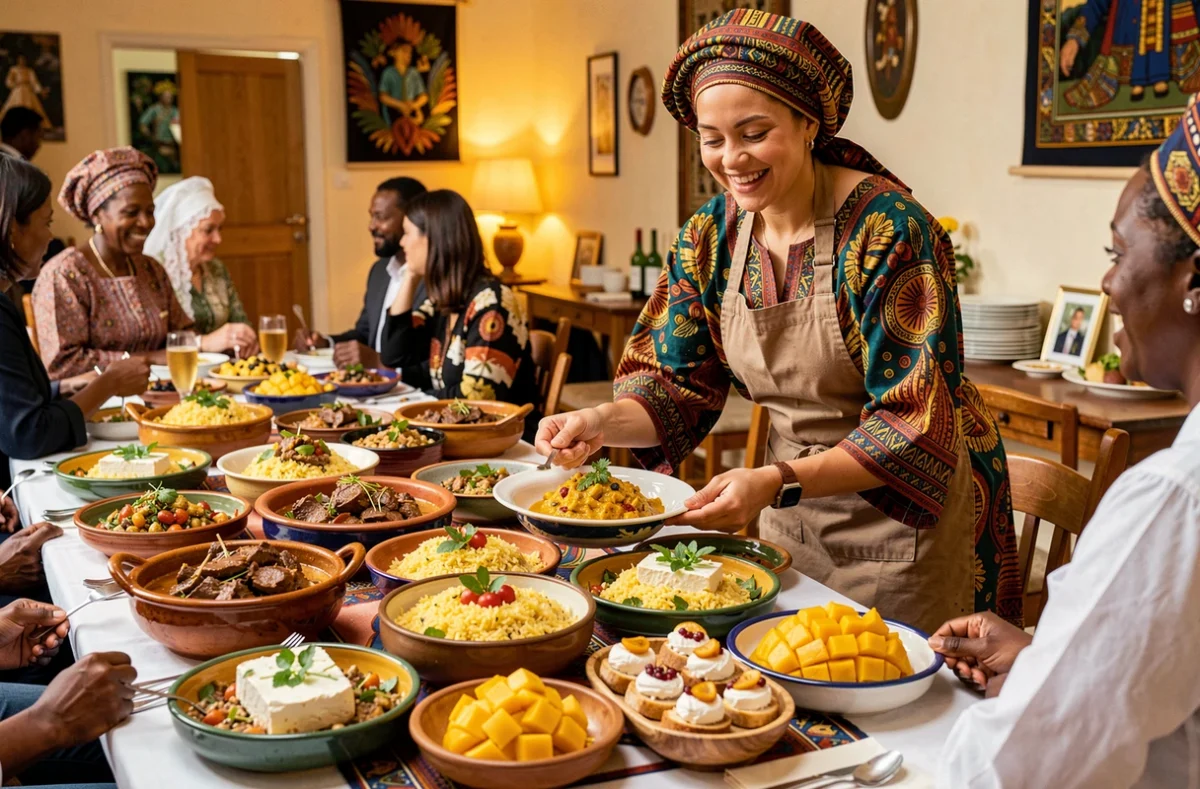 Cheffe traiteur servant une cuisine métissée franco-africaine lors d'un mariage à Maromme en Normandie