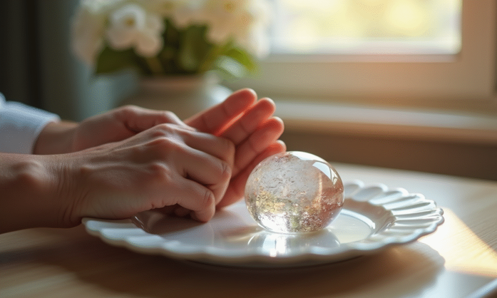 Mains d'un couple mature sur une porcelaine élégante symbolisant durabilite