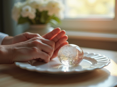 Mains d'un couple mature sur une porcelaine élégante symbolisant durabilite