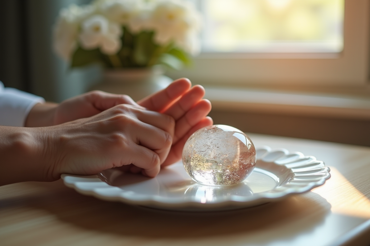 Mains d'un couple mature sur une porcelaine élégante symbolisant durabilite
