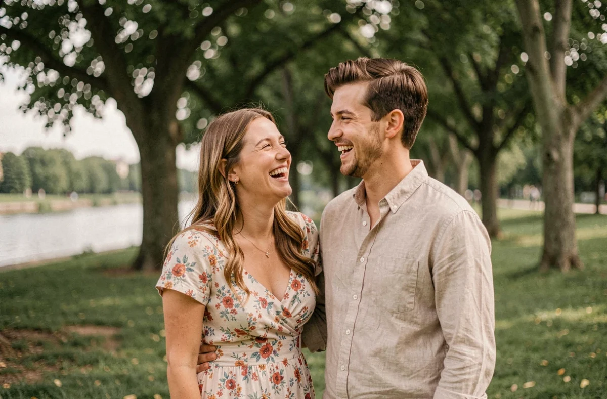 Séance photo de couple en extérieur dans un parc au bord de la Seine près d'Elbeuf