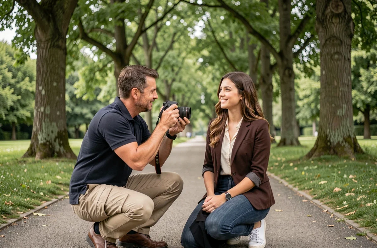 Séance photo en extérieur dans un parc de Colomiers avec un photographe et son client