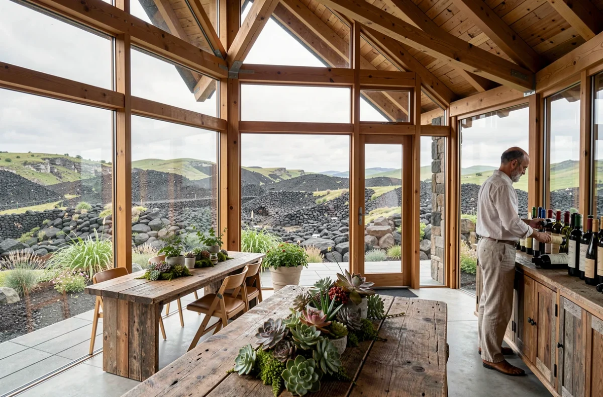Volvic Organic Resort avec sa salle de réception eco-responsable et vue sur le paysage volcanique pour un mariage